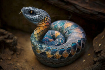 Fototapeta premium 3d King Cobra The World's Longest Venomous. King Cobra Snake, 3d Illustration, 3d Rendering created with Generative AI technology