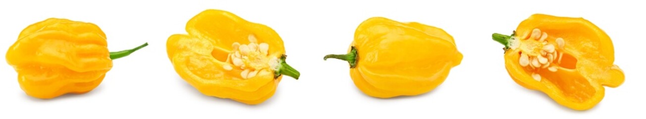 Fototapeta na wymiar Habanero chili yellow hot pepper isolated on white background. clipping path