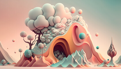 Surreal Geometric Landscape - Whimsical Worlds With Pastel Pink Color Scheme