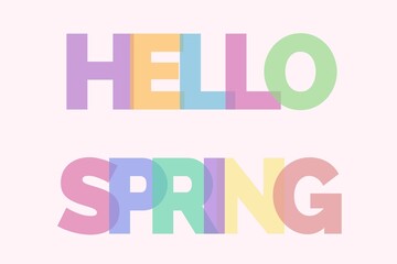 Cheerful multi colored hello spring equinox march text web banner horizontal poster for marketing, advertising, card. Spring series.	