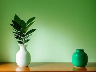 vase with plant on green background created with Generative AI technology