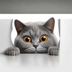 Cute and Cozy Hidden Cat Peeking Out from Warm Spot White Background. Generative AI