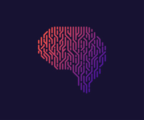 AI brain neurons vector illustration. Artificial Intellegence illustration. AI gradient vector illustration for business.  Dark background