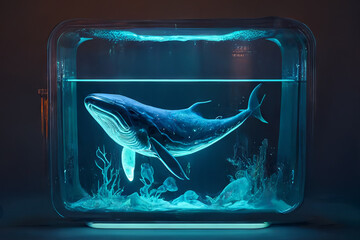 Whale in a glass aquarium. Generative AI