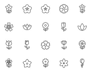 set of flower icons, nature, blossom, spring