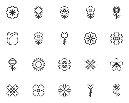 set of flower icons, nature, blossom, spring
