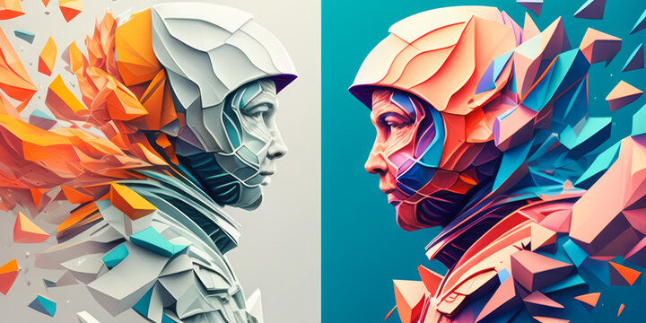 Astronaute art moderne forme abstraites pastel. Déco pop art. Cosmonaute dans l’espace. Generative AI.