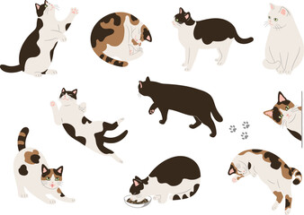 かわいい猫の手描き風イラストセット