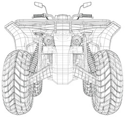 Back view. Quad bike. vector four-wheeled motorcycle in wire-frame. Vector created of 3d