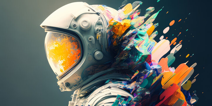 Astronaute art moderne forme abstraites pastel. D&eacute;co pop art. Cosmonaute dans l&rsquo;espace. Generative AI.