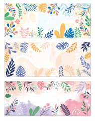 Design banner frame flower Spring background with beautiful. flower background for design. Colorful background with tropical plants. Place for your text.