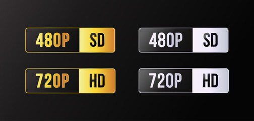 Gold Silver Gradient video resolution set sticker. Bar button rectangle shape.