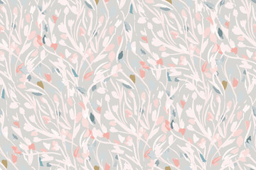 Fototapeta premium light seamless pattern with branches hand drawn paint