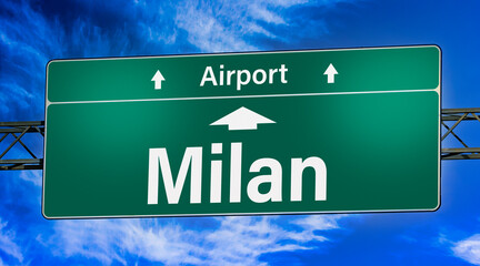 Road sign indicating direction to the city of Milan