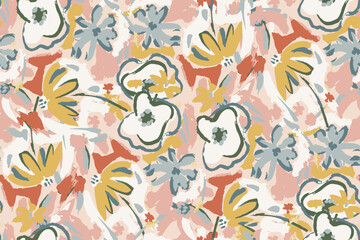 Obraz premium bright contrast multicolored floral pattern with brush strokes of paint