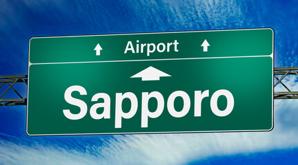 Road sign indicating direction to the city of Sapporo