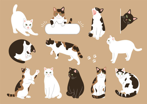 かわいい猫の手描き風イラストセット