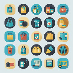 flat icons set shopping mall vector illustrations , generative artificial intelligence