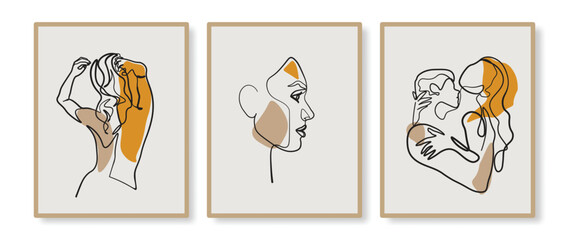 Surreal Faces Continuous line, drawing of set faces and hairstyles, fashion concept, woman's beauty, minimalist, vector illustration, pretty sexy. Take care of yourself.