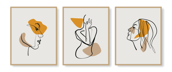 Surreal Faces Continuous line, drawing of set faces and hairstyles, fashion concept, woman's beauty, minimalist, vector illustration, pretty sexy. Take care of yourself.