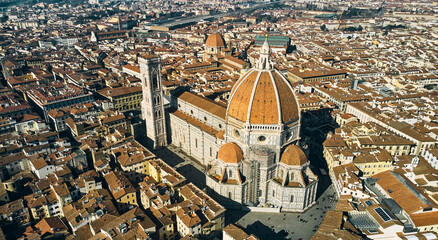 Aerial view of Santa Maria del Fiore Cathedral in Florence, Italy. High quality photo - obrazy, fototapety, plakaty