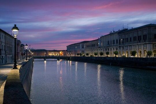 Il centro di Senigallia alle prime luci dell'alba.