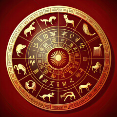 Golden chinese zodiac wheel