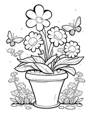 Cute animal, flower, fairies coloring page. Gnerative AI