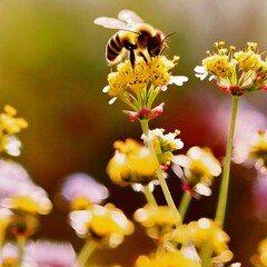 Naklejka premium Fleißige Biene auf gelber Blüte, made by Ai, AI-Art