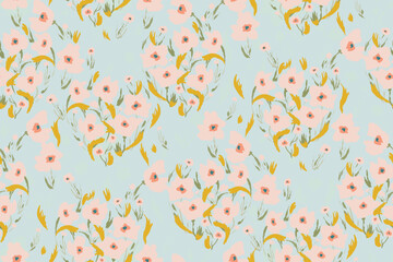 Beautiful floral motif. flowers intertwined in a seamless pattern on a gentle background