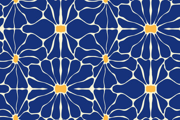 geometric floral ornament in retro style. 60s and 70s pattern