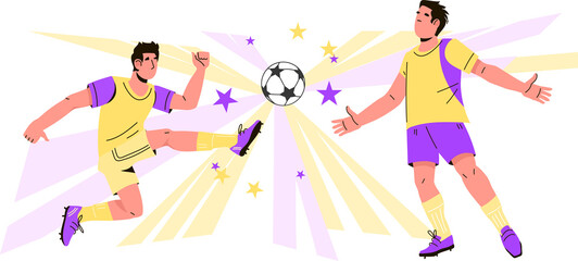 Soccer or football match tournament backdrop with male players. Football championship and sport match banner or flyer layout.