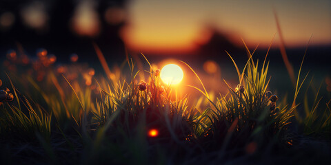 sunset in the grass, Generative AI
