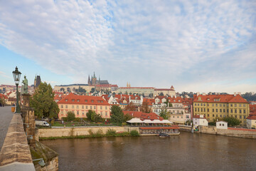 Fototapeta na wymiar Distant view of Prague Cathedral from Charles Bridge.