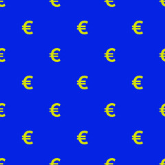 Illustration of Yellow Euro Sign Seamless Pattern on Royal Blue Background