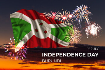 Sky with majestic fireworks and flag of Burundi - 573178198