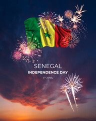 Majestic fireworks and flag of  on National holiday Senegal