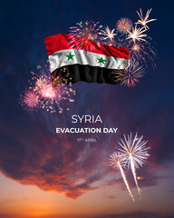 Majestic fireworks and flag of  on National holiday Syria