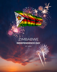 Majestic fireworks and flag of  on National holiday Zimbabwe