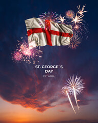 Majestic fireworks and flag of England on National holiday - 573178348