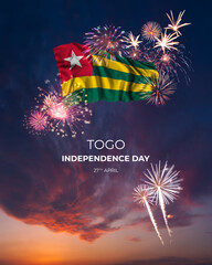 Majestic fireworks and flag of Togo on National holiday