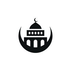 Mosque flat icon isolated on white background. Islamic ramadan icon vector