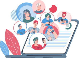 Online business chat, virtual conference or team meeting. Online collaboration application.