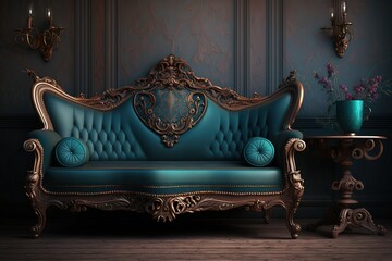 Antique wood sofa couch in vintage room. Classical style armchair