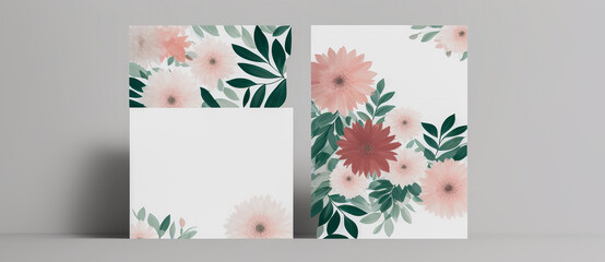 Mockup white paper. Paper mock up floral. Flat lay, top view, copy space. Creative layout flowers with space for text on white paper