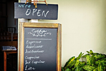 Coffee menu mockup at the entrance of coffee shop