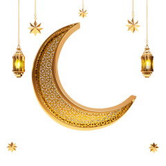 Ramadan lantern and crescent moon cutout