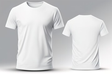 White men T-shirt template invisible model body, empty crewneck shirt front and back view - obrazy, fototapety, plakaty