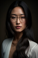 portrait of an attractive asian girl with glasses looking at the camera, image created with ia