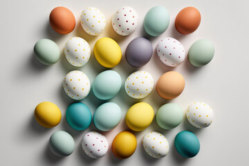 Naklejka na ściany i meble Colorful softly background of easter eggs collection, easter celebration created with Generative AI technology